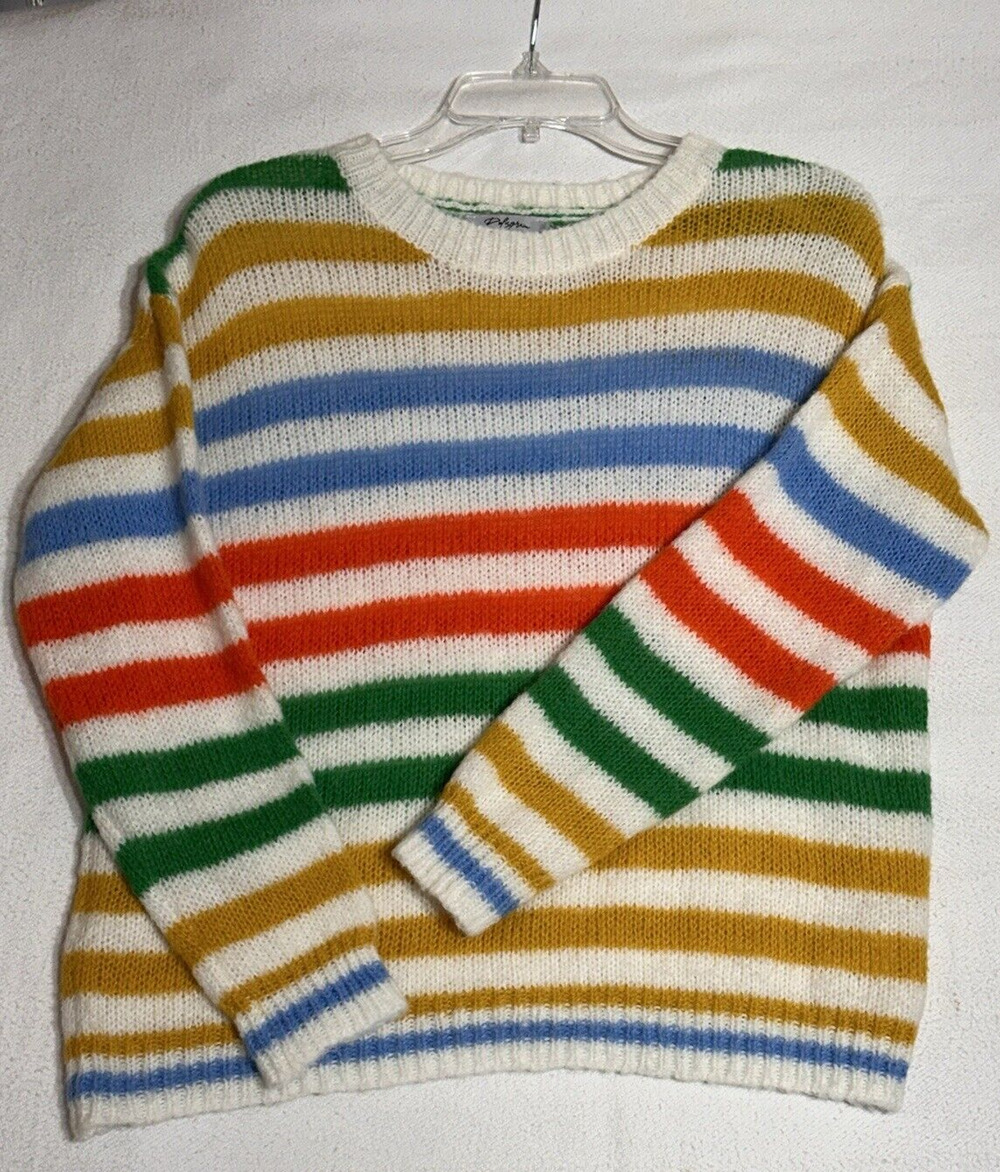 Polagram Sweater Womens Size S Multicolor Crew Neck Long Sleeve Candy Stripes